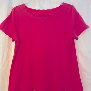 Talbots Pink Women’s XL Pima Cotton Scalloped Neck T-Shirt